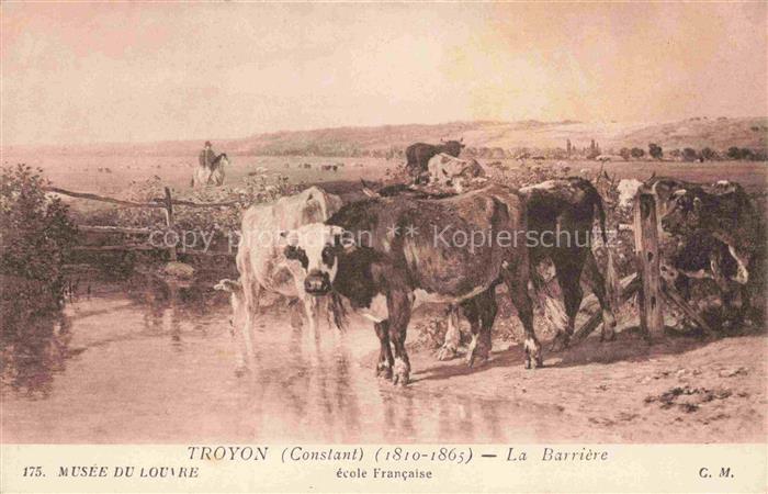 TROYON Constant (1810-1865) Kuenstlerkarte Barriere Louvre Kuehe
