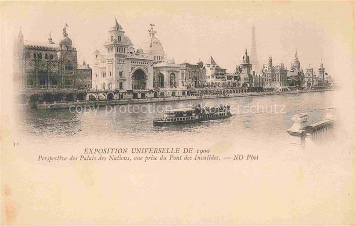 Exposition Universelle Paris 1900 Pont des Invalides Palais Nations Boot