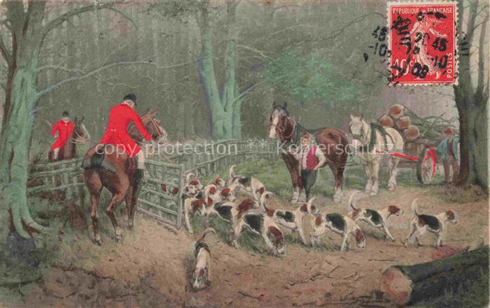 Jagd Chasse Hunting Hund Pferd