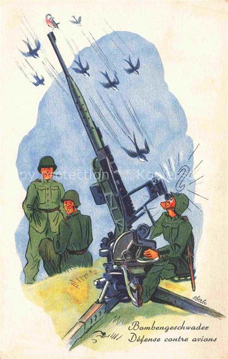 Militaria Schweiz Kanone Soldaten Voegel