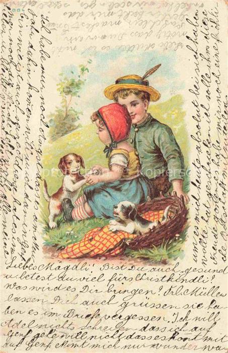 Kinder Child Enfants Hund Litho