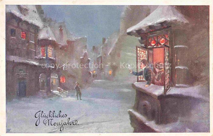 Neujahr Annee New Year Wein Schnee Litho
