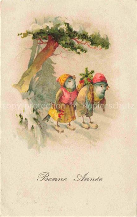 Voegel Birds Oiseaux Neujahr Litho