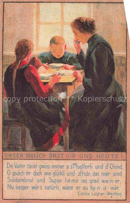 WEBER Johannes Kuenstlerkarte Kinder Mutter Brot