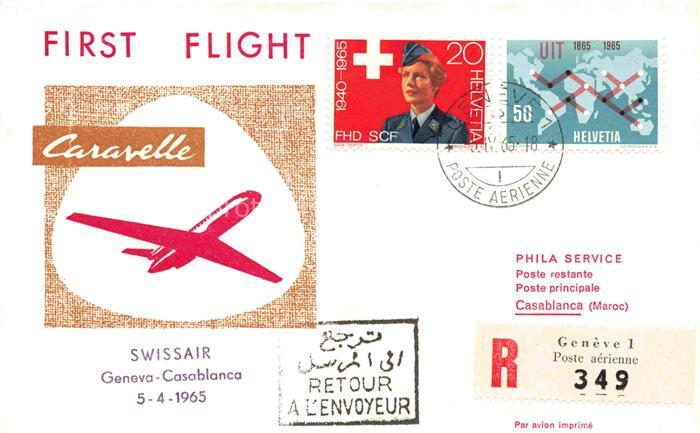 Swissair Airplanes Flug Brief Genova Casablanca