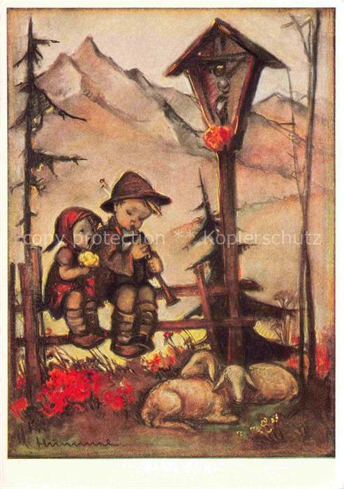 Hummel Kuenstler-AK-Nr. 4971 Hirtenlied Ostern Kinder Lamm