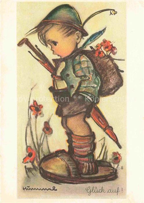 Hummel Kuenstler-AK-Nr. 4656 Kind Wandern Regenschirm