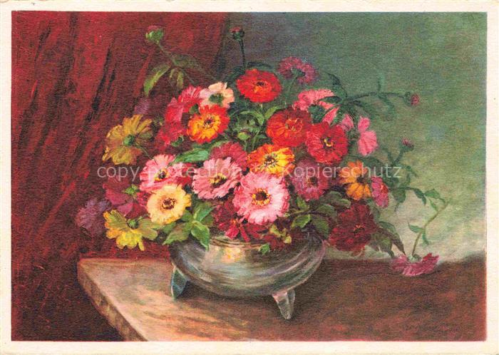 DERENDINGER-Roux Olga Kuenstlerkarte Zinnien Zinnie