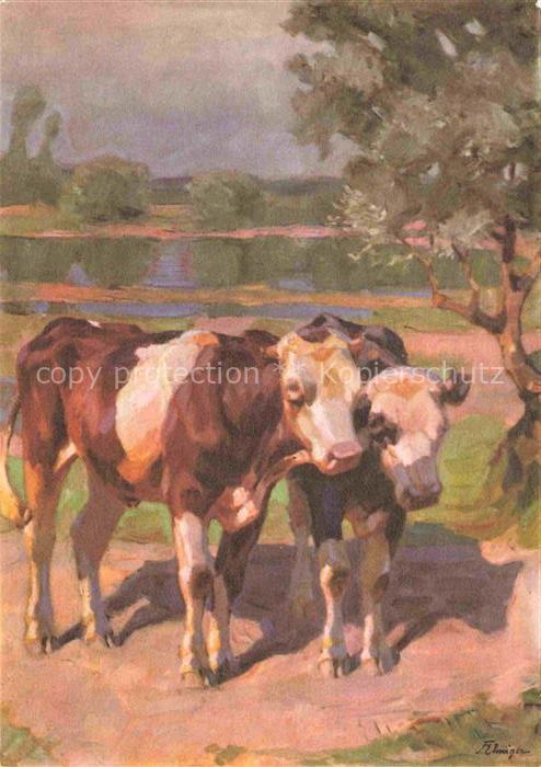 Elmiger Franz Kuenstlerkarte Kuehe Galerie Neupert