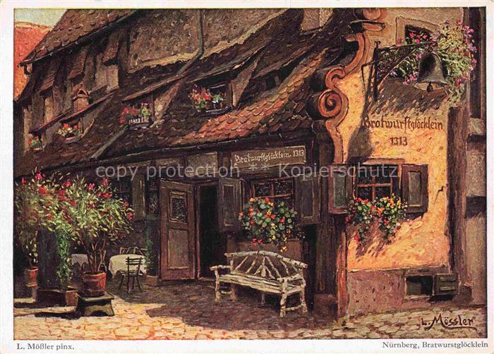 MoessLER Ludwig Moessler Ludwig (1902-1949) Kuenstlerkarte Nuernberg Bratwurstgl