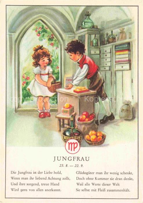 Sternzeichen Zodiac Sign Signe Zodiaque Jungfrau Kinder Litho