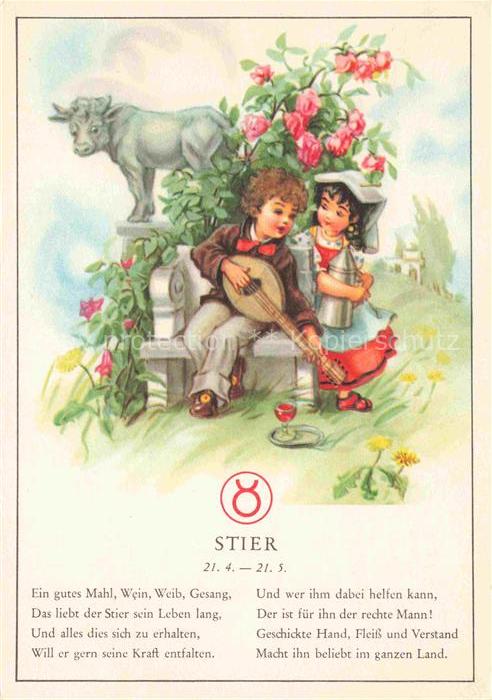 Sternzeichen Zodiac Sign Signe Zodiaque Stier Kinder Mandoline Litho