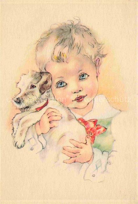 Hunde dogs chiens-- Kind Litho