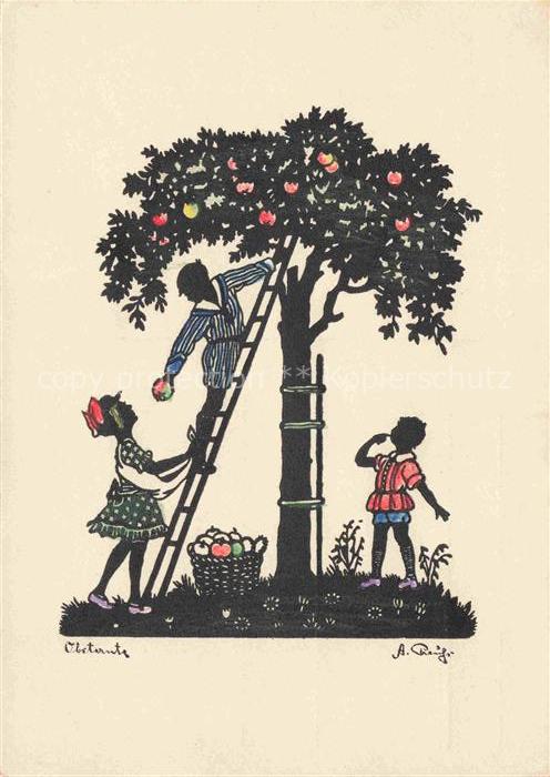 Scherenschnitt-AK Schattenbildkarte Shadowbolt Antonie Preuss Bad Doberan Apfelb