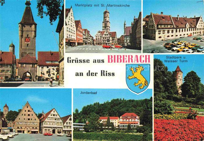BIBERACH  Riss BW Stadttor Marktplatz St Martinskirche Jordanbad Weisser Turm