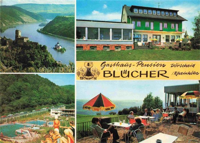 Doerscheid Rheinpartie Gasthaus Pension Bluecher Schwimmbad Terrasse