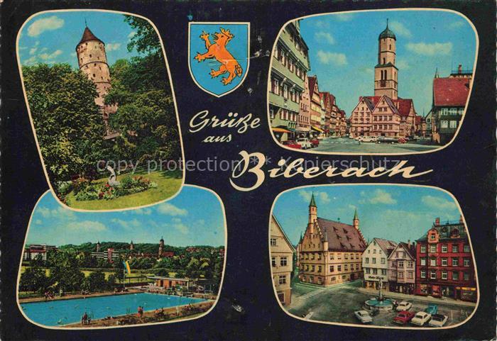 BIBERACH  Riss BW Turm Marktplatz Schwimmbad Rathaus