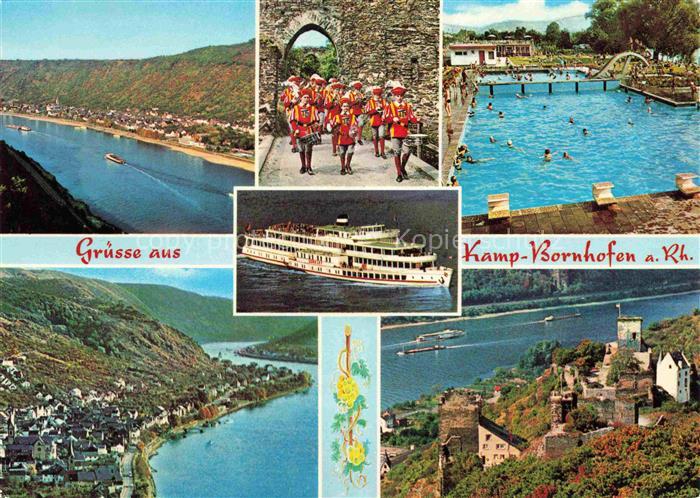 Kamp-Bornhofen Rhein Rheinpartien Fahrgastschiff Trachtengruppe Schwimmbad Die f