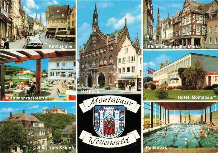 Montabaur Westerwald Kirchstrasse Autobahnraststaette Rathaus Kleiner und grosse