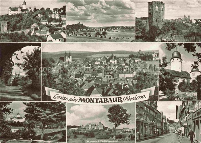 Montabaur Westerwald Schloss Wolfsturm Panorama Landeskrankenhaus Strassenpartie