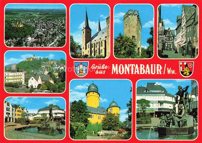 Montabaur Westerwald Fliegeraufnahme Kirche Ruine Ortspartien Schloss Brunnen