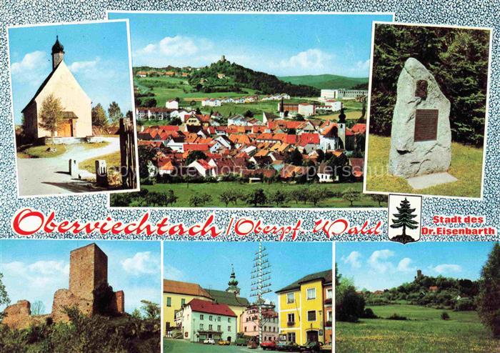 Oberviechtach Kirche Panorama Gedenkstein Burgruine Maibaum