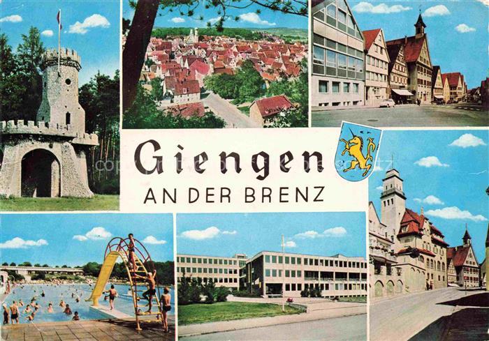 Giengen Brenz Burg Stadtpanorama Teilansichten Stadtzentrum Freibad