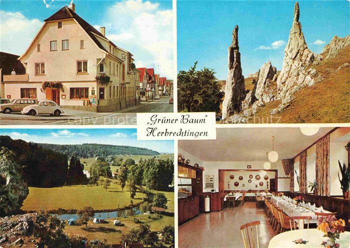 Herbrechtingen Gasthof Gruener Baum Gastraum Landschaftspanorama Felsen