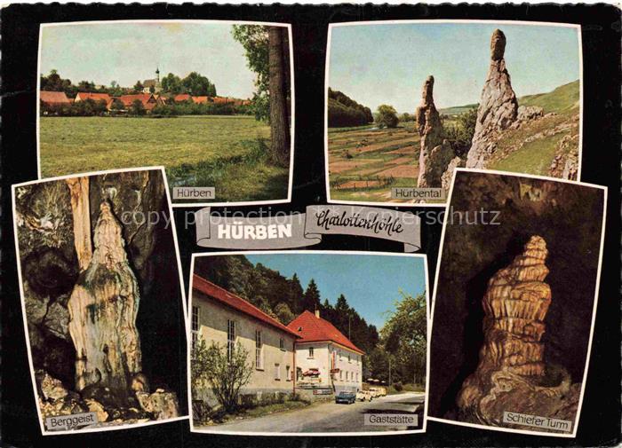 Huerben Giengen Brenz BW Ansicht mit Kirche Gaststaette Café zur Charlottenhoehl