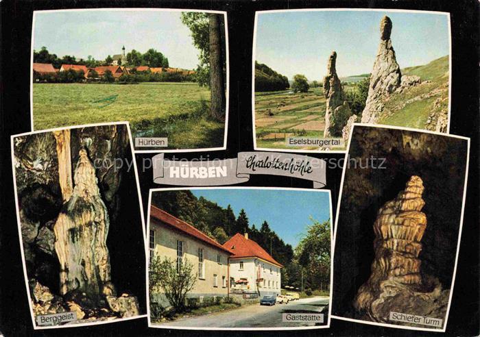 Huerben Giengen Brenz BW Ansicht mit Kirche Gaststaette Café zur Charlottenhoehl