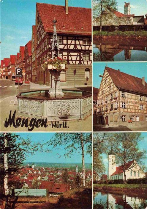 Mengen Wuerttemberg Motive Ortszentrum Brunnen Fachwerkhaus Kirche Panorama