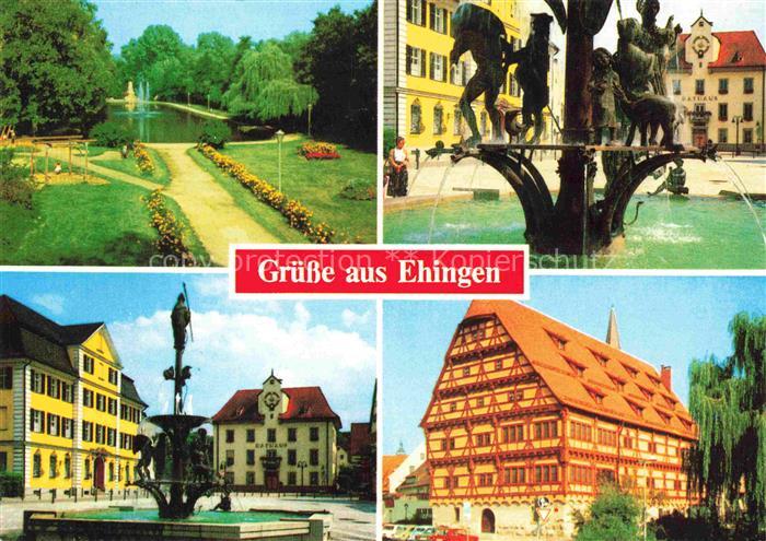 Ehingen Donau Parkanlagen Ortszentrum Brunnen Rathaus Fachwerkhaus