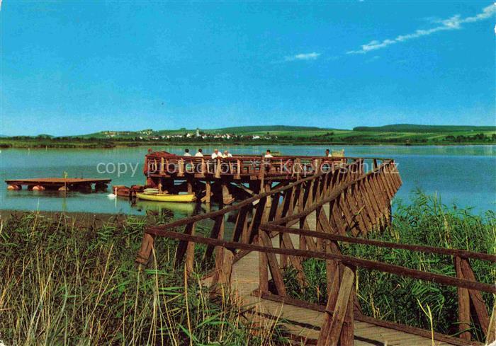 Bad Buchau Federsee Biberach BW Steg und Terrasse am Federsee Moorheilbad