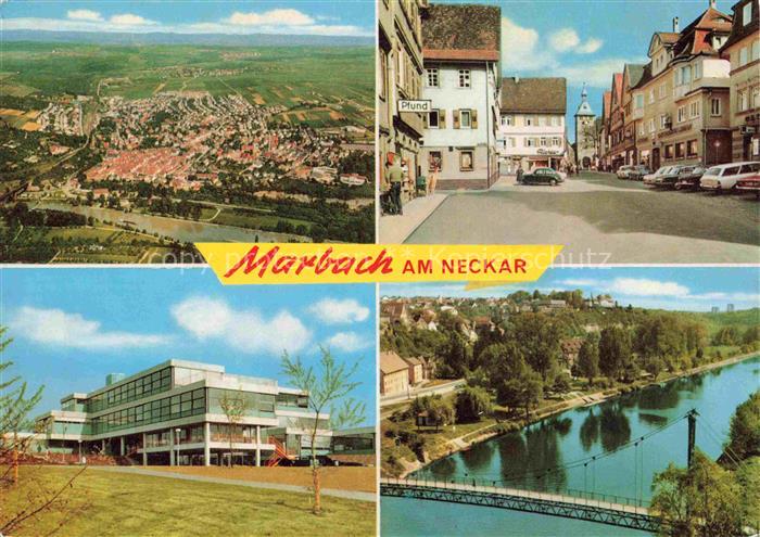 Marbach  Neckar Fliegeraufnahme Ortspartie Rathaus Neckarpartie