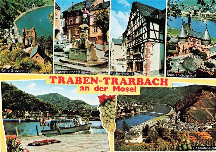 Traben-Trarbach Mosel Ruine Grevenburg Marktbrunnen Fachwerkhaus Bruecken-Schenk