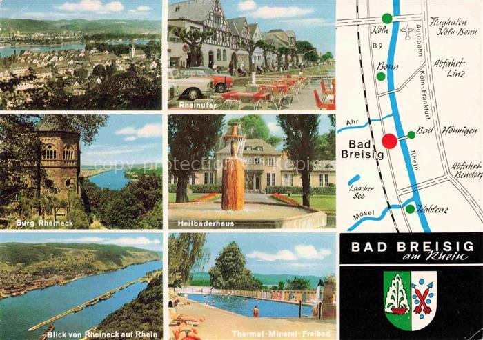 Bad Breisig Panorama Rheinufer Burg Rheineck Heilbaederhaus Thermal-Mineral-Frei
