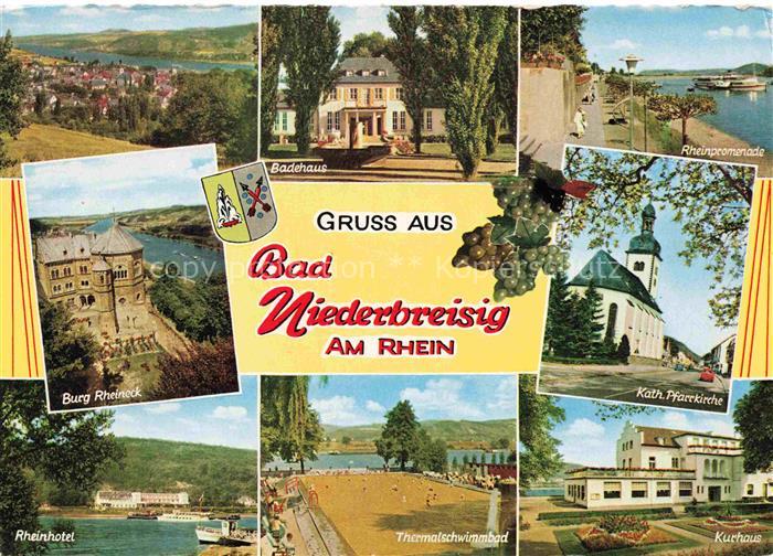 Bad Niederbreisig Panorama Badehaus Rheinpromenade Burg Rheineck Kirche Rheinhot