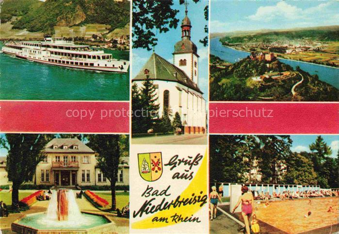 Bad Niederbreisig Panorama Rhein Fahrgastschiff Burg Rheineck Kurhotel Freibad