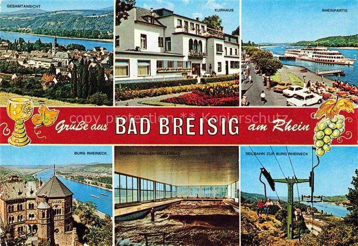 Bad Breisig Gesamtansicht Rheinpromenade Fahrgastschiff Kurhaus Burg Rheineck Th