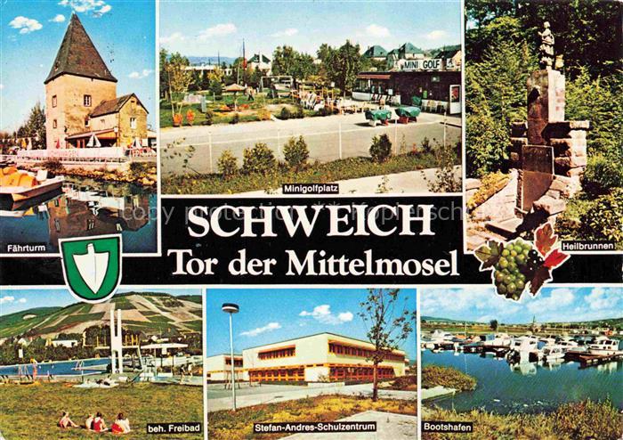 Schweich Mosel Minigolfplatz Faehrturm Heilbrunnen Freibad Schulzentrum Bootshaf
