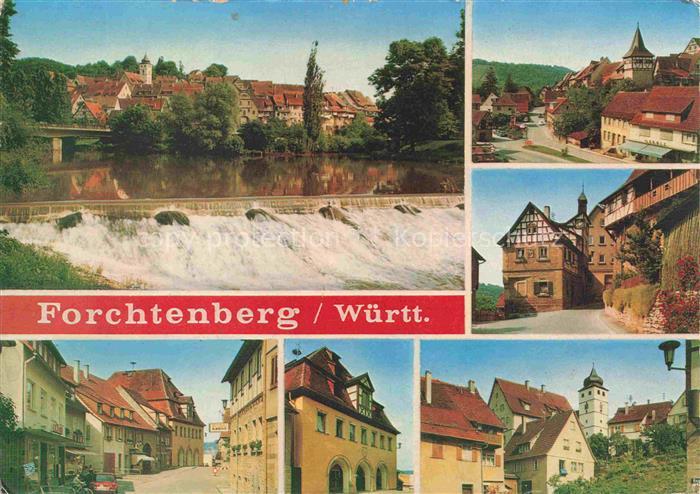 Forchtenberg Partie an der Kocher mit Wehr Teilansichten Ortszentrum Kirche