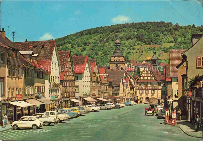 Kuenzelsau Hauptstrasse mit Rathaus und evangelischer Kirche