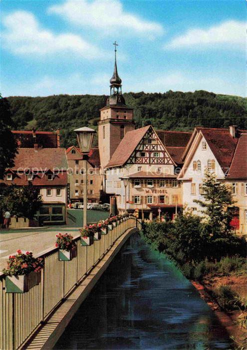 Kuenzelsau Kocherbruecke und evangelische Kirche
