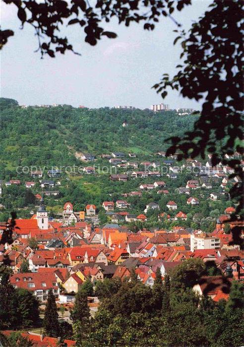 Kuenzelsau Panorama Ansicht mit Kirche Blick gegen Garnberg Hochhaeuser