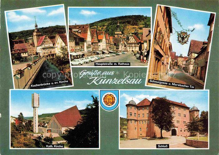 Kuenzelsau Kocherbruecke Kirche Hauptstrasse Rathaus Schnurgasse Morsbacher Tor