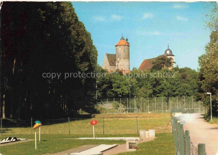 Besigheim Neckar Minigolfplatz Sportplatz Blick zur Kirche