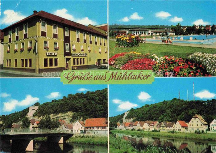 Muehlacker Hotel Gasthof Scharfes Ecke Partie an der Enz Burgruine Freibad