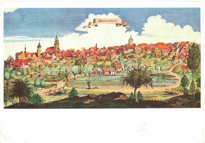 Neuenstein Wuerttemberg Stadtpanorama Kuenstlerkarte