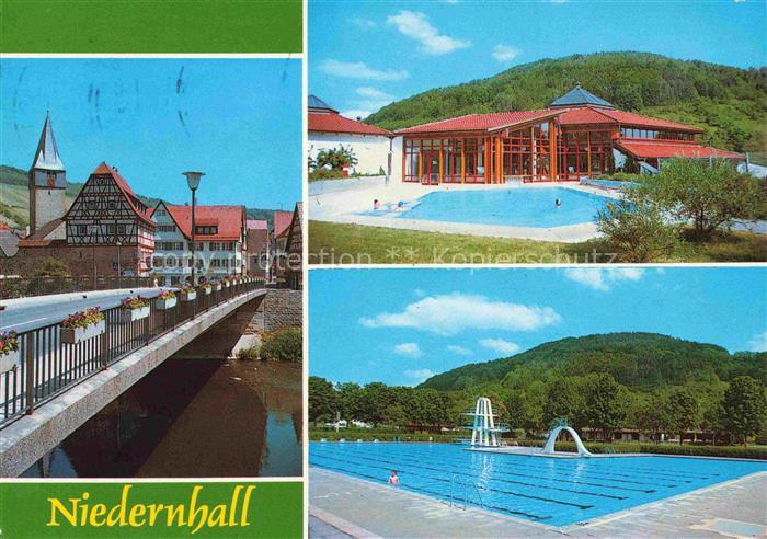 Niedernhall BW Goetzenhaus Laurentiuskirche Solebewegungsbad Freibad