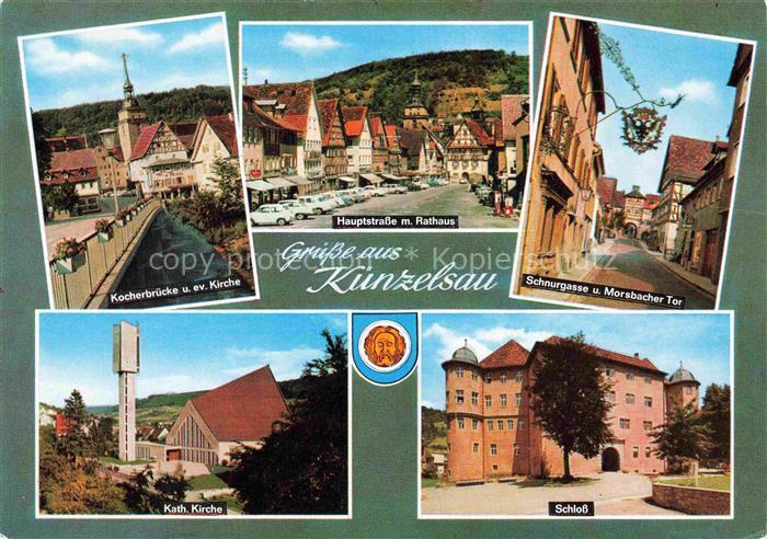 Kuenzelsau Kocherbruecke Kirche Hauptstrasse Rathaus Schnurgasse Morsbacher Tor